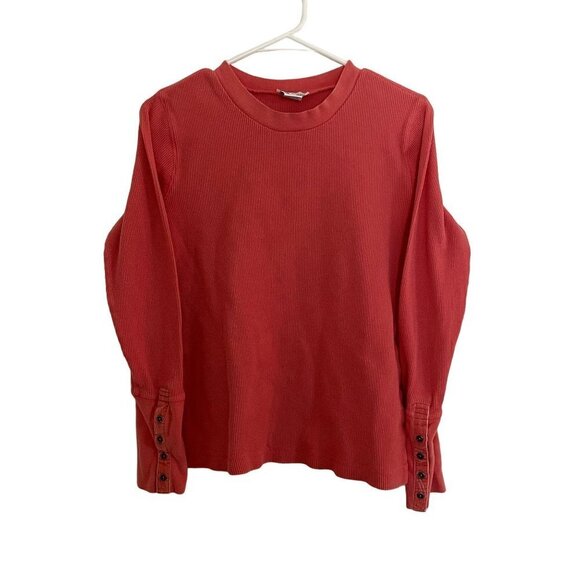 Sundance peach orange long sleeved crewneck knit sweater cotton spandex buttons - Picture 1 of 5